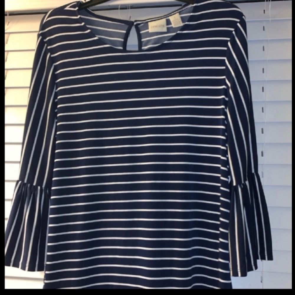 Chico’s Blue/White Blouse, Size 1 is a Size S (8-10)